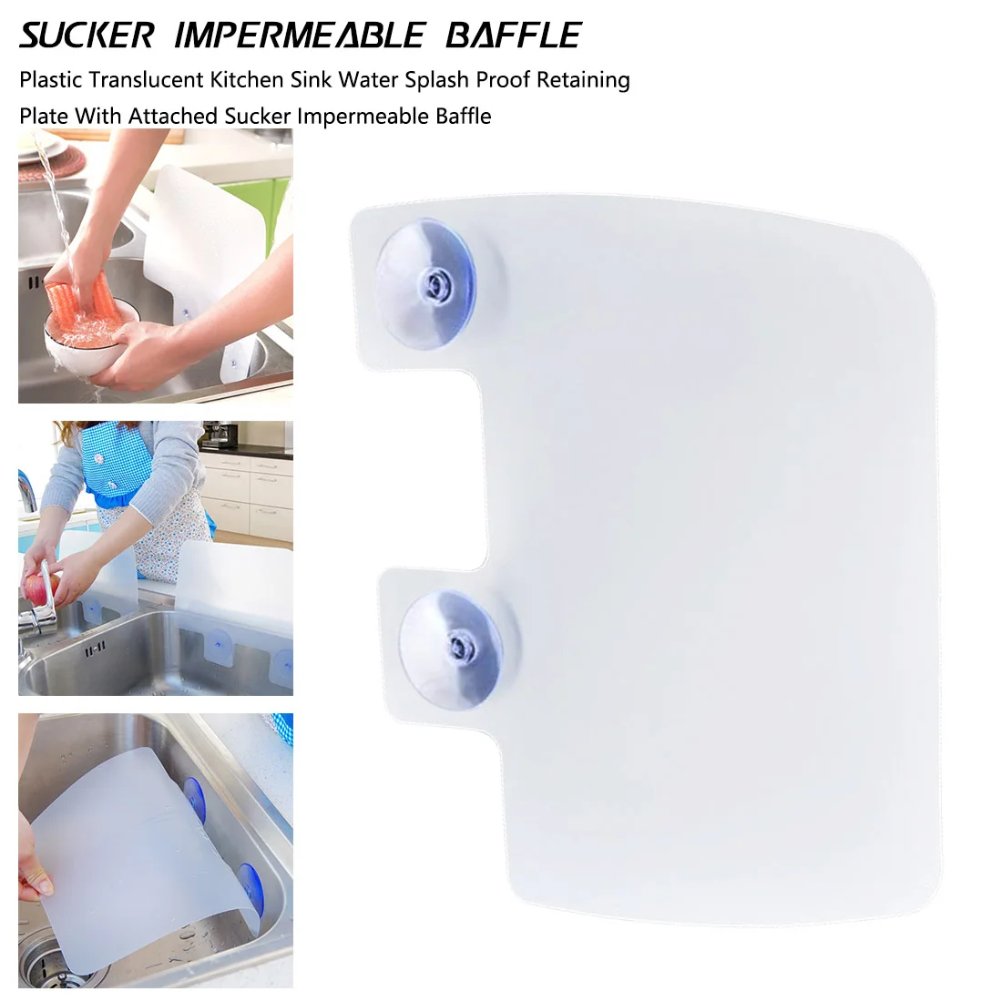 

Plastic Translucent Sink Water Splash Proof Retaining Plate With Attached Sucker Impermeable Baffle Kitchen Gadgets