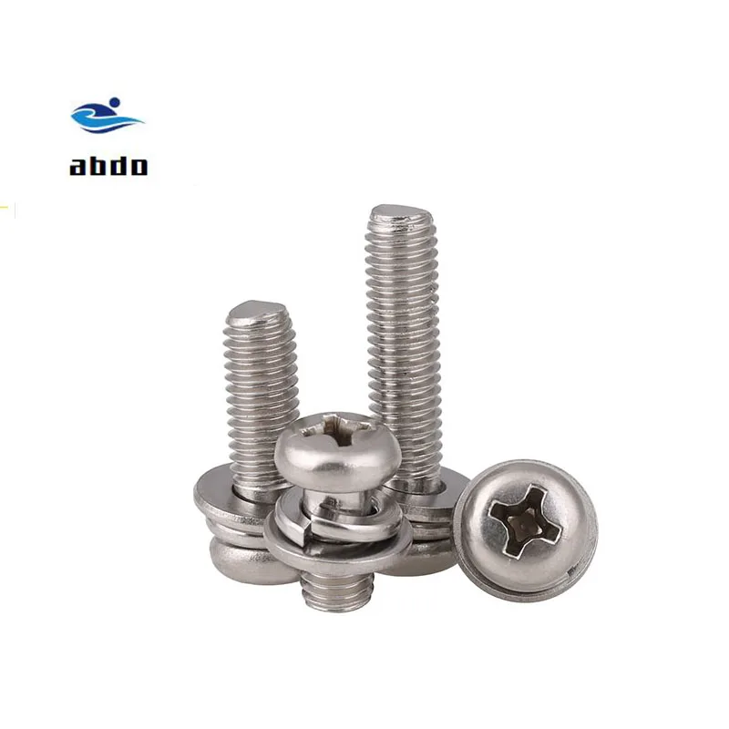 Metric thread M2 M2.5 M3 M4 304 stainless steel Phillips Pan Head Three Combination Screw Three sem screws with washer GB9074.4
Metric thread M2 M2.5 M3 M4 304 stainless steel Phillips Pan Head Three Combination Screw Three sem screws with washer GB9074.4