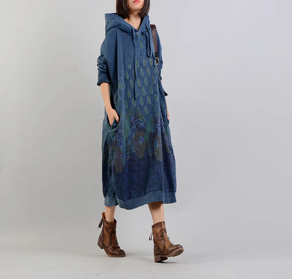 Women Feather Printed Hooded Dress Spring Retro Casual Print Loose Dress Female Ladies Dress 2018
Women Feather Printed Hooded Dress Spring Retro Casual Print Loose Dress Female Ladies Dress 2018