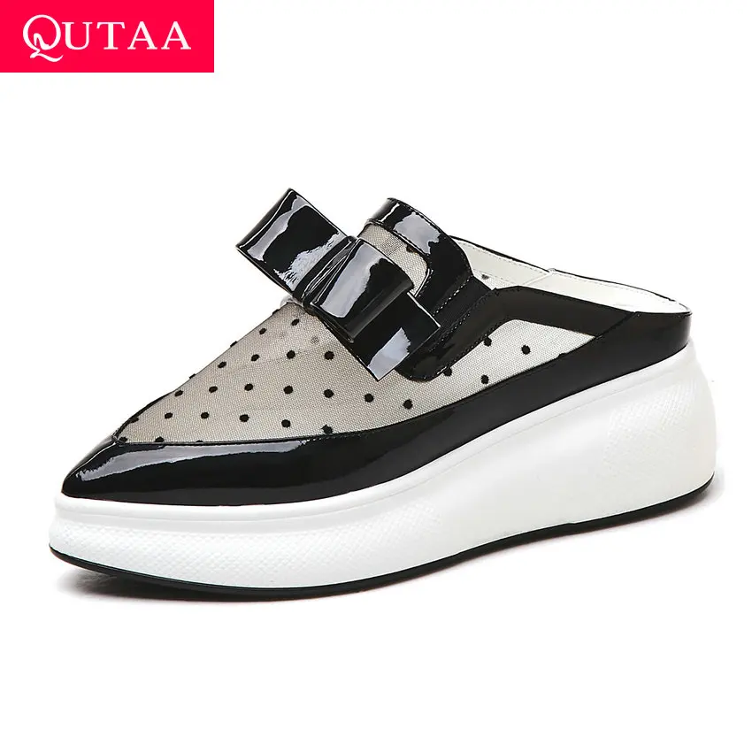 QUTAA 2020 Women Sandals Polka Dot Mesh Cow Patent Leather Pointed Toe Butterfly-Knot Platform Slingback Ladies Shoes Size 34-39
QUTAA 2020 Women Sandals Polka Dot Mesh Cow Patent Leather Pointed Toe Butterfly-Knot Platform Slingback Ladies Shoes Size 34-39