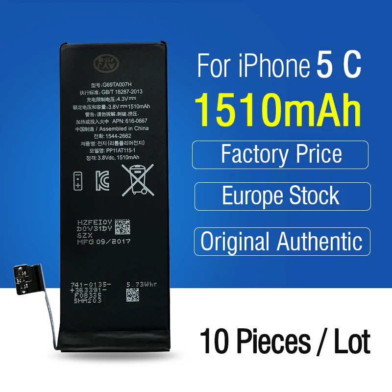 AYJ 10 шт./лот 5A качественная батарея для iPhone 5C сменная емкость полная 1510 мАч 100%