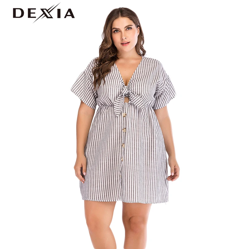 DEXIA Bohemian Striped Bow Dress Women Sleeveless Beach Deep V-Neck Plus Size 3XL 4XL Printed Mini Party Bow Vadim Female A18
DEXIA Bohemian Striped Bow Dress Women Sleeveless Beach Deep V-Neck Plus Size 3XL 4XL Printed Mini Party Bow Vadim Female A18
