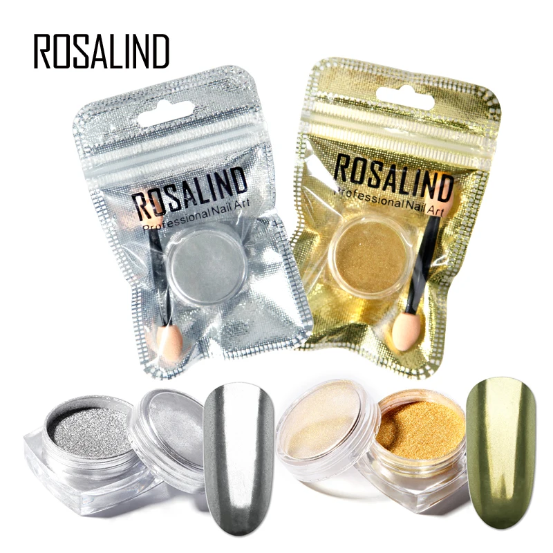 ROSALIND 1 шт блеск для ногтей хромированные пигментные украшения Золотой/Серебряный