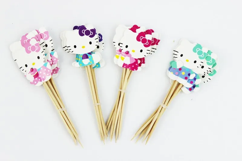 Image 24pcs Lovely Cut Cat Hello Kitty Cup Cake Topper Pick Sweet Cat Kitty Party Supplies Picks Birthday Wedding Party Decoration