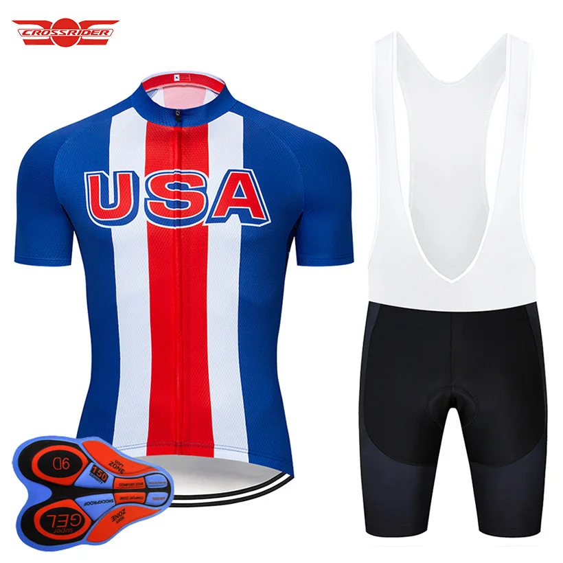 

Crossrider 2019 The USA Cycling Jersey 9D Bib Set MTB Uniform Bike Clothing Bicycle Clothes Wear Men's Short Maillot Culotte