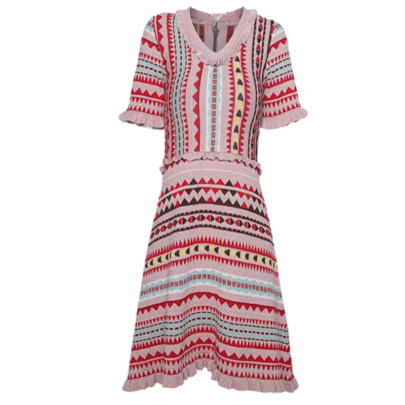 Bohemia Sweater Dress Fashion Streetwear Pink Short Sleeve Knit Dress Summer Stretch slim jacquard pattern Knit Sweater Dress
Bohemia Sweater Dress Fashion Streetwear Pink Short Sleeve Knit Dress Summer Stretch slim jacquard pattern Knit Sweater Dress
