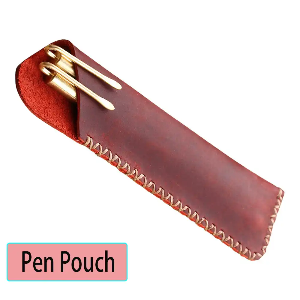 genuine leather pen pouch holder double pencil bag pen case