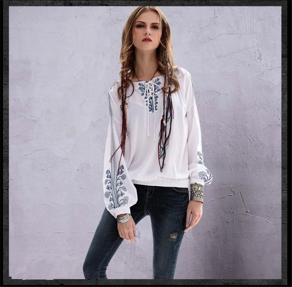 Vintage Private Tailor Women Blouse Women's Cotton Linen Ethnic Long Sleeve Shirt V-Neck Loose Blusa Feminina Classical Blouse (6)