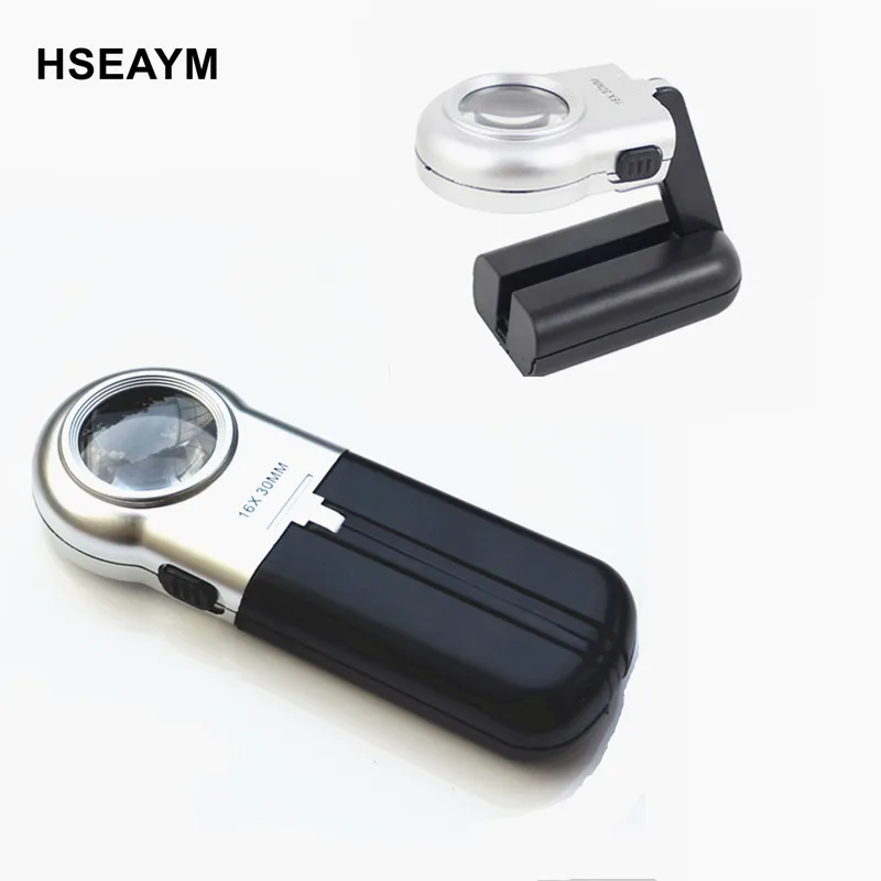 16X 30mm With LED Folding Magnifier Hand Hold Bracket Reading Jewelry mirror Magnifying Glass Loupe | Инструменты