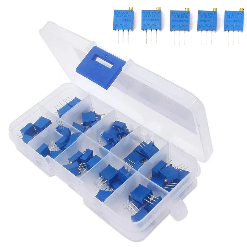 50 Pcs/ Set 10 Values Assortment 3296W Multiturn Variable Resistor Trimmer Potentiometer Kit --M25
50 Pcs/ Set 10 Values Assortment 3296W Multiturn Variable Resistor Trimmer Potentiometer Kit --M25
