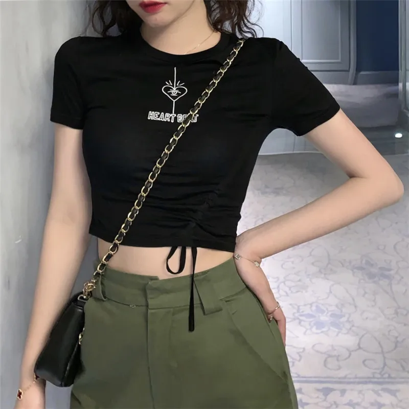 Summer Women T-Shirts Korean Ins Slim Fashion Printed Short Sleeve Crop Top Tees 2019 New Design Drawstring Short T-Shirt Female
Summer Women T-Shirts Korean Ins Slim Fashion Printed Short Sleeve Crop Top Tees 2019 New Design Drawstring Short T-Shirt Female