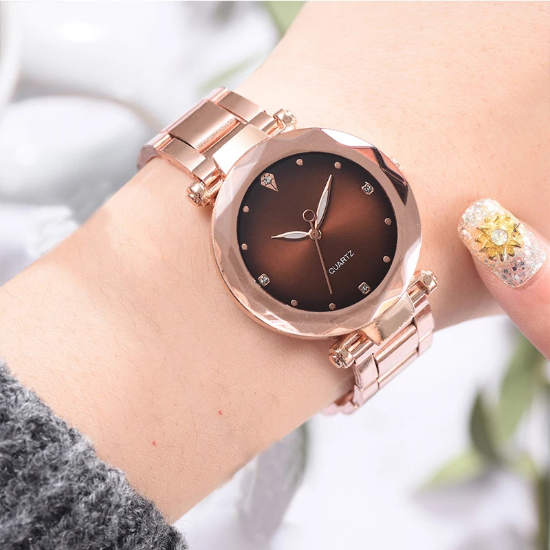 Steel Belt Quartz Watch Simple Diamond Studded Steel Quartz Watch