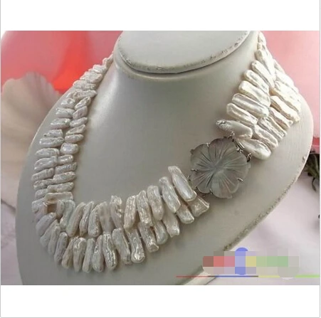 

p813 2ROW 20MM WHITE BAROQUE FRESHWATER BIWA PEARL NECKLACE ^^^@^Noble style Natural Fine jewe FREE SHIPPING