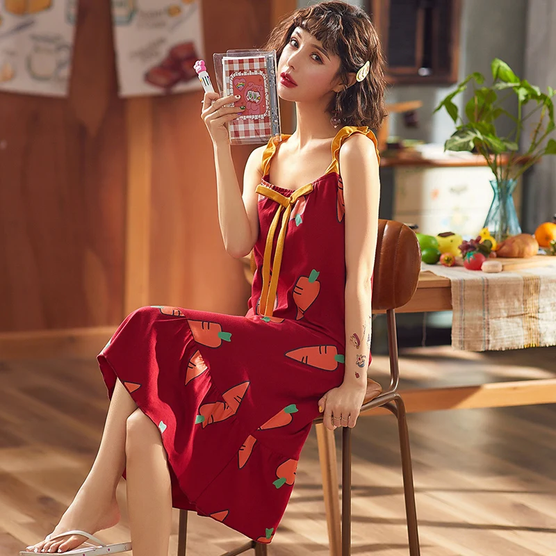 Womens Sexy Cotton Babydoll Sleepwear Lady Sleeveless Cartoon Nightwear Pijama Mujer with Chest Pad
Womens Sexy Cotton Babydoll Sleepwear Lady Sleeveless Cartoon Nightwear Pijama Mujer with Chest Pad