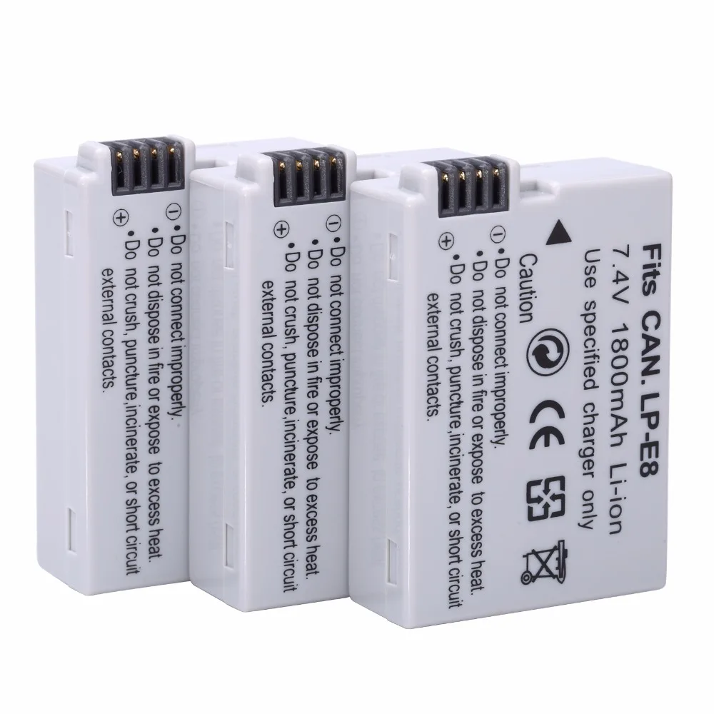 Hot selling 3pcs lot 1800mAh LP-E8 LP E8 LPE8 Li-ion Batteries Pack for Canon EOS 550D 600D 650D 700D X4 X5 X6i X7i T2i T3i
Hot selling 3pcs lot 1800mAh LP-E8 LP E8 LPE8 Li-ion Batteries Pack for Canon EOS 550D 600D 650D 700D X4 X5 X6i X7i T2i T3i