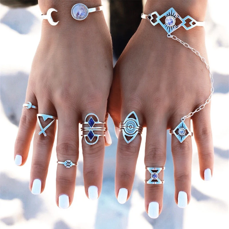 Fashion Arrow Triangle Color Stones bijuterii 8 pic/sit tiny rings sortijas ajustables ring Beach Summer Woman's Jewelry | Украшения и