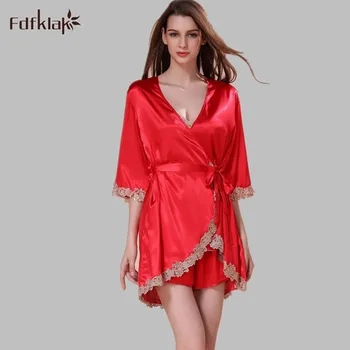 Fdfklak M-XXL Plus Size Sexy Women's V-Neck Nightwear Pajamas Set Suspender Sleepwear Home Wear Silk Pyjamas Three Pieces E0863
Fdfklak M-XXL Plus Size Sexy Women's V-Neck Nightwear Pajamas Set Suspender Sleepwear Home Wear Silk Pyjamas Three Pieces E0863