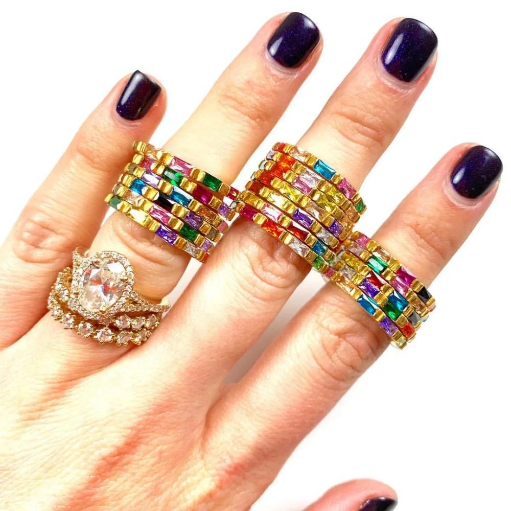 thin rainbow baguette cz engagement band gold filled colorful cz stack stacking eternity band ring
thin rainbow baguette cz engagement band gold filled colorful cz stack stacking eternity band ring