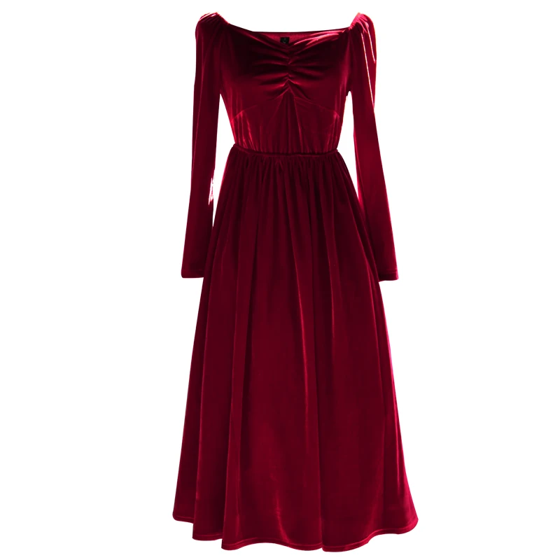 High quality French court style velvet red / black dress long sleeve Slim Hepburn retro party temperament dress
High quality French court style velvet red / black dress long sleeve Slim Hepburn retro party temperament dress