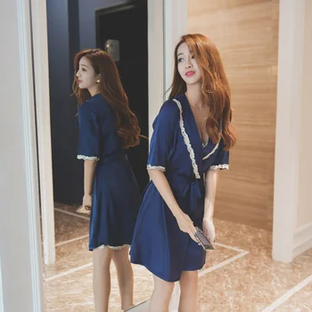 New Design Women's Robe & Gown Set Free Shipping 2017 Summer Half Sleeve Bathrobe + Mini Nightdress Two Pieces Sleepwear Set Hot
New Design Women's Robe & Gown Set Free Shipping 2017 Summer Half Sleeve Bathrobe + Mini Nightdress Two Pieces Sleepwear Set Hot