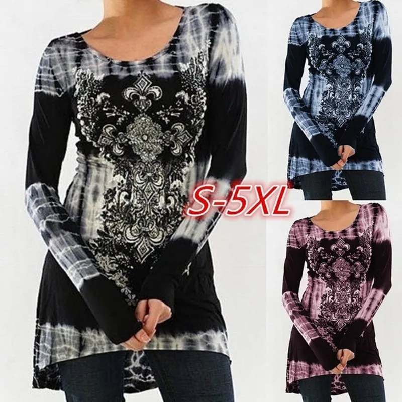 Fashion long-sleeved round neck print shirt t-shirt autumn new large size long section for women D20
Fashion long-sleeved round neck print shirt t-shirt autumn new large size long section for women D20
