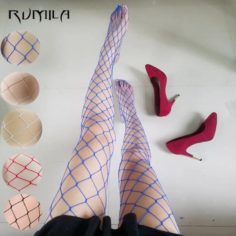 Image White red SEXY women high waist fishnet stocking fishnet club tights panty knitting net pantyhose trouser mesh lingerie TT016