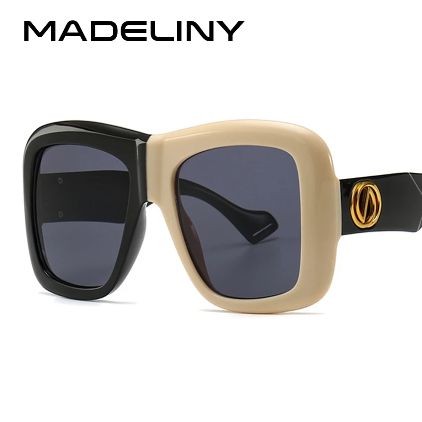 Женские и мужские Квадратные Солнцезащитные очки MADELINY винтажные черные белые