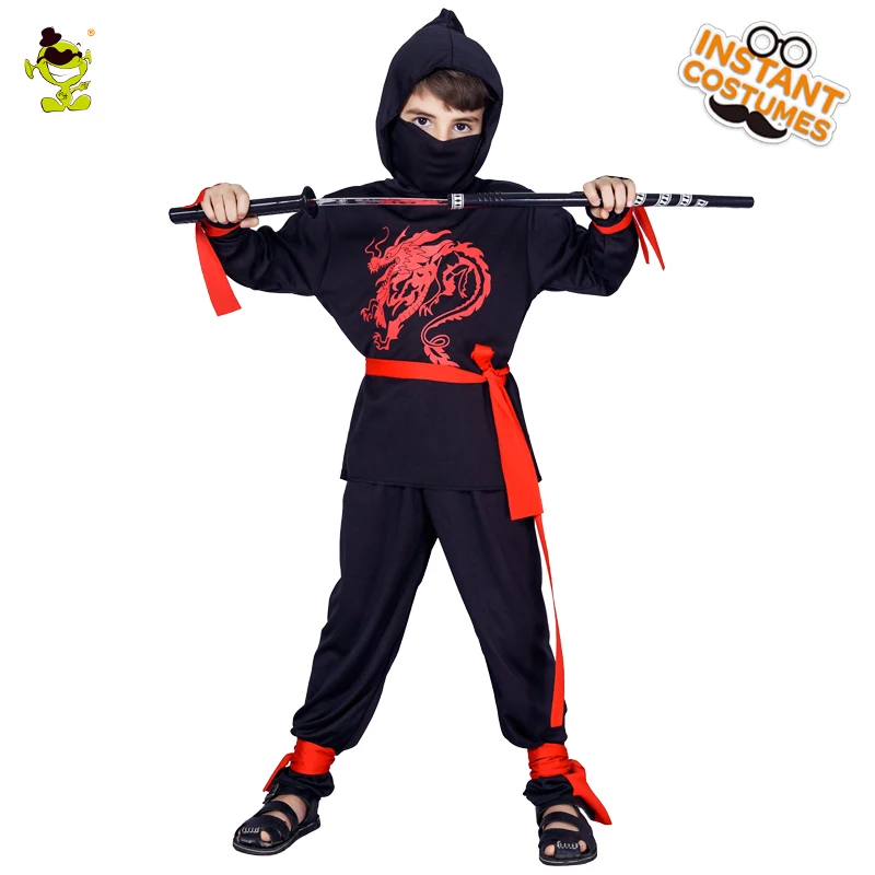 Black Hooded Ninja Costumes with Dragon Print Kids Cool Naruto Imitation Fancy Outfit Boys for Halloween Masquerade Party
Black Hooded Ninja Costumes with Dragon Print Kids Cool Naruto Imitation Fancy Outfit Boys for Halloween Masquerade Party