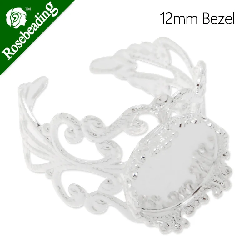 12mm round adjustable silver plated Faceplate Ring Setting With bezel ring blanks Sold 20pcs/lot-4643 | Украшения и аксессуары
