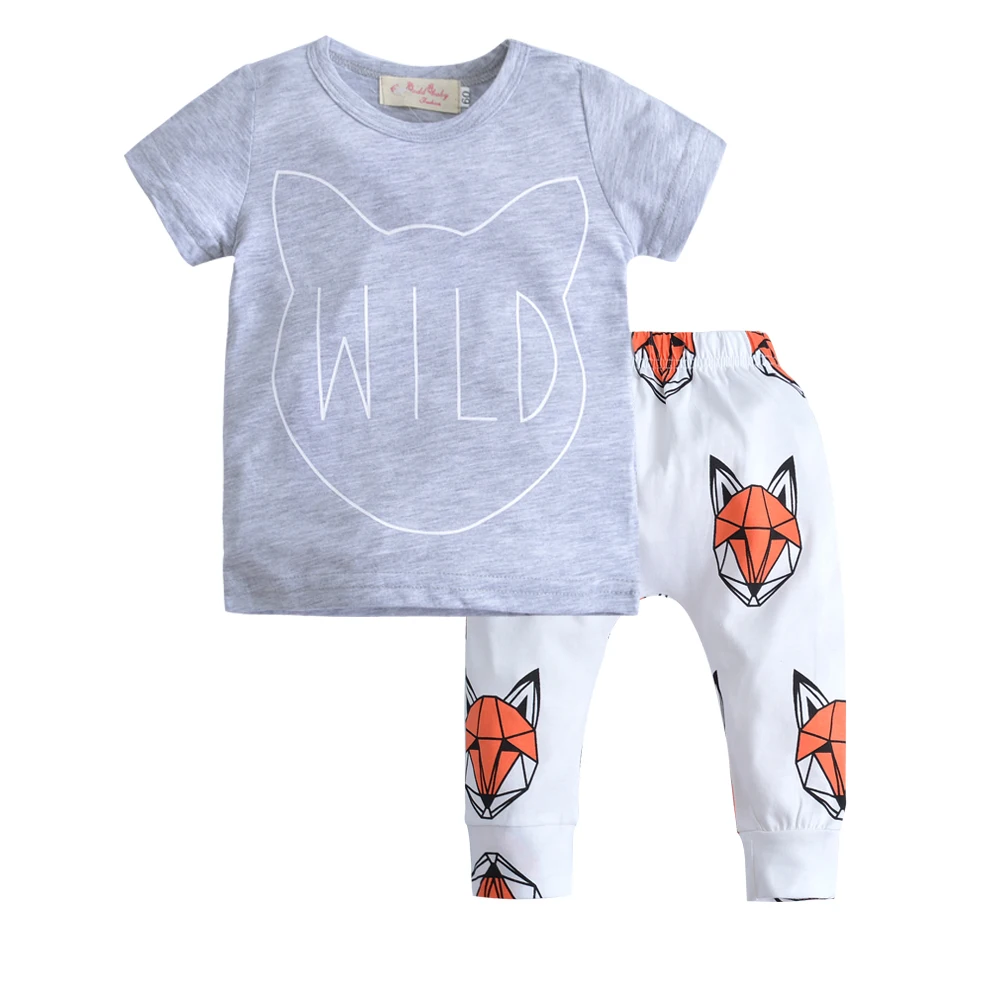 

New 2017 Zomer Baby Boy Kleding Sets Baby fox meisje Kleding Cartoon Katoen Korte Mouw t-shirt + Broek Baby Kleding 2 pieces