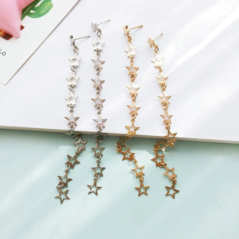 Hot sale fashion metal hollow star earring Retro geometry star shape long ear accessory
Hot sale fashion metal hollow star earring Retro geometry star shape long ear accessory
