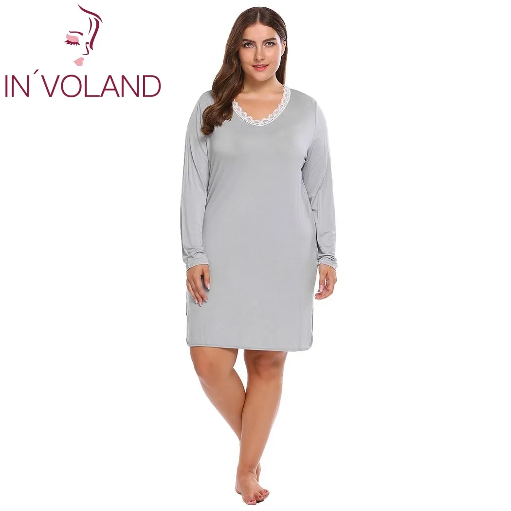 IN'VOLAND Large Size Women's Nightgown Sleepshirt 4XL Lace Patchwork Long Sleeve Split Nightwear Dress Sleepwear Shirt Plus Size
IN'VOLAND Large Size Women's Nightgown Sleepshirt 4XL Lace Patchwork Long Sleeve Split Nightwear Dress Sleepwear Shirt Plus Size
