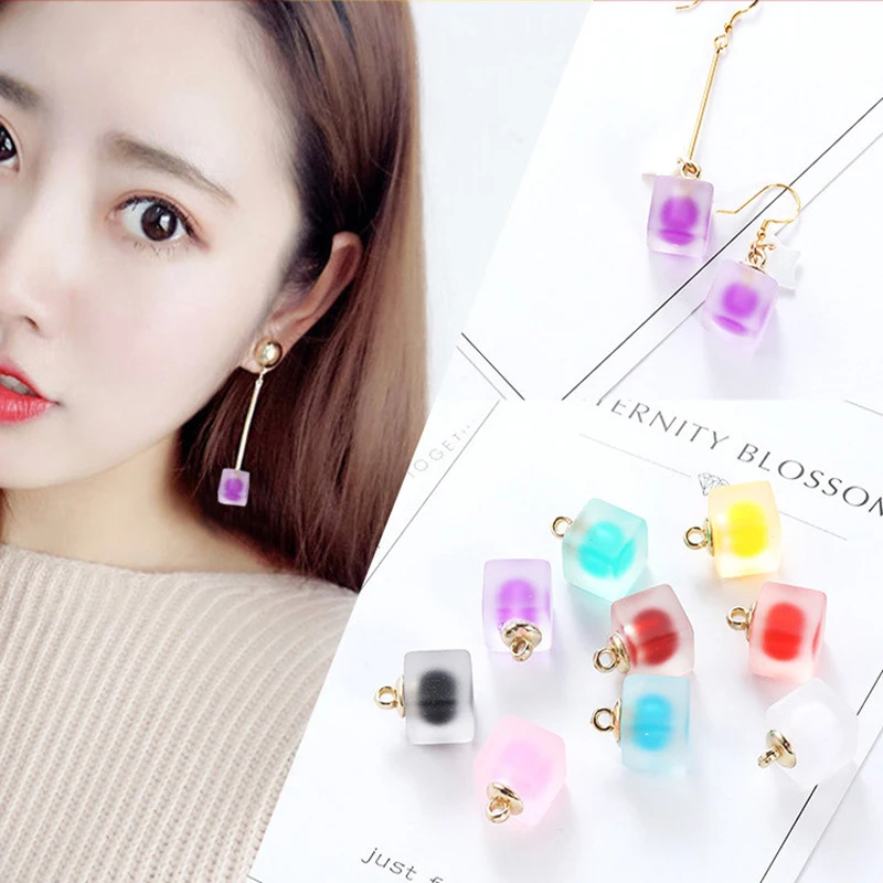 10pcs 18*11mm Frosted Square Beads Charms Pendant Double Colors Resin Pendants Fit Earring DIY Jewelry Making Ornaments FX502 | Украшения и