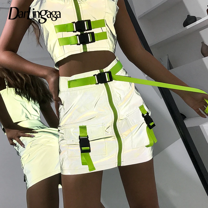 Darlingaga Streetwear Reflective mini skirt women neon green zipper belt patchwork high waist skirt 2019 summer skirts bottoms
Darlingaga Streetwear Reflective mini skirt women neon green zipper belt patchwork high waist skirt 2019 summer skirts bottoms