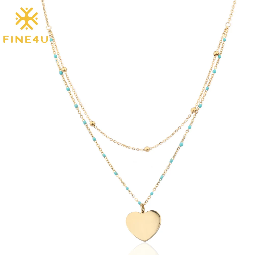 FINE4U N211 Gold Color Heart Pendants Necklace For Women Double Layer Stainless Steel Chain Rosary Beads Necklace Wholesale
FINE4U N211 Gold Color Heart Pendants Necklace For Women Double Layer Stainless Steel Chain Rosary Beads Necklace Wholesale
