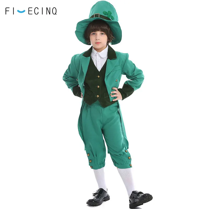 Anime Leprechaun Cosplay Costume Child Boy Halloween Set School Fancy Performance Suit Carnival Green Outfit Irish Patrick's Day |