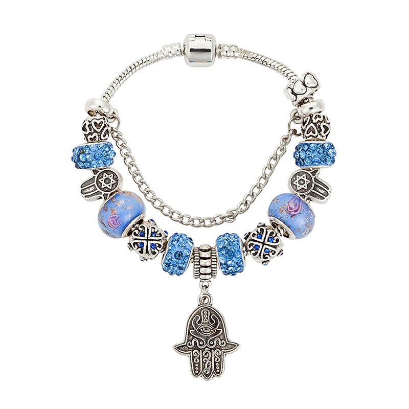 VIOVIA Blue Crystal Beads Hamsa Hand Charm Bracelets & Bangles for Women Silver Alloy Beads Bracelet Fashion Jewelry B15104
VIOVIA Blue Crystal Beads Hamsa Hand Charm Bracelets & Bangles for Women Silver Alloy Beads Bracelet Fashion Jewelry B15104