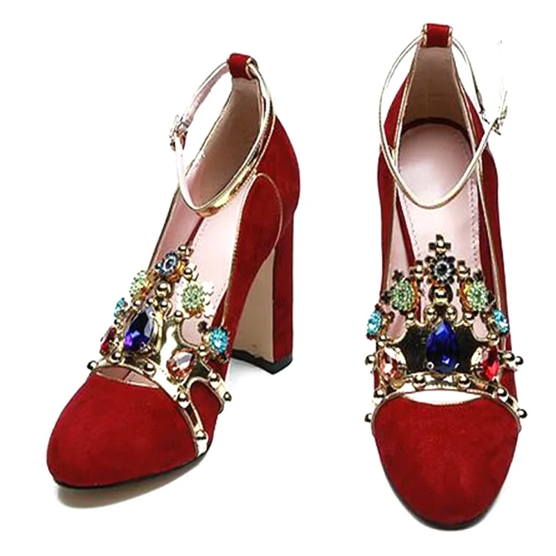 2018-latest-designer-rhinetone-suede-pumps-sexy-round-toe-square-heel-ankle-strap-shoes-woman-red