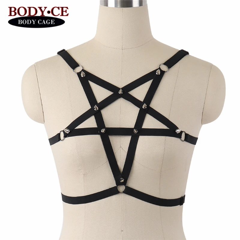 Боди клетка с шипами черный женский бюстгальтер ремешками|garter belt|pentagram harnessbody cage |