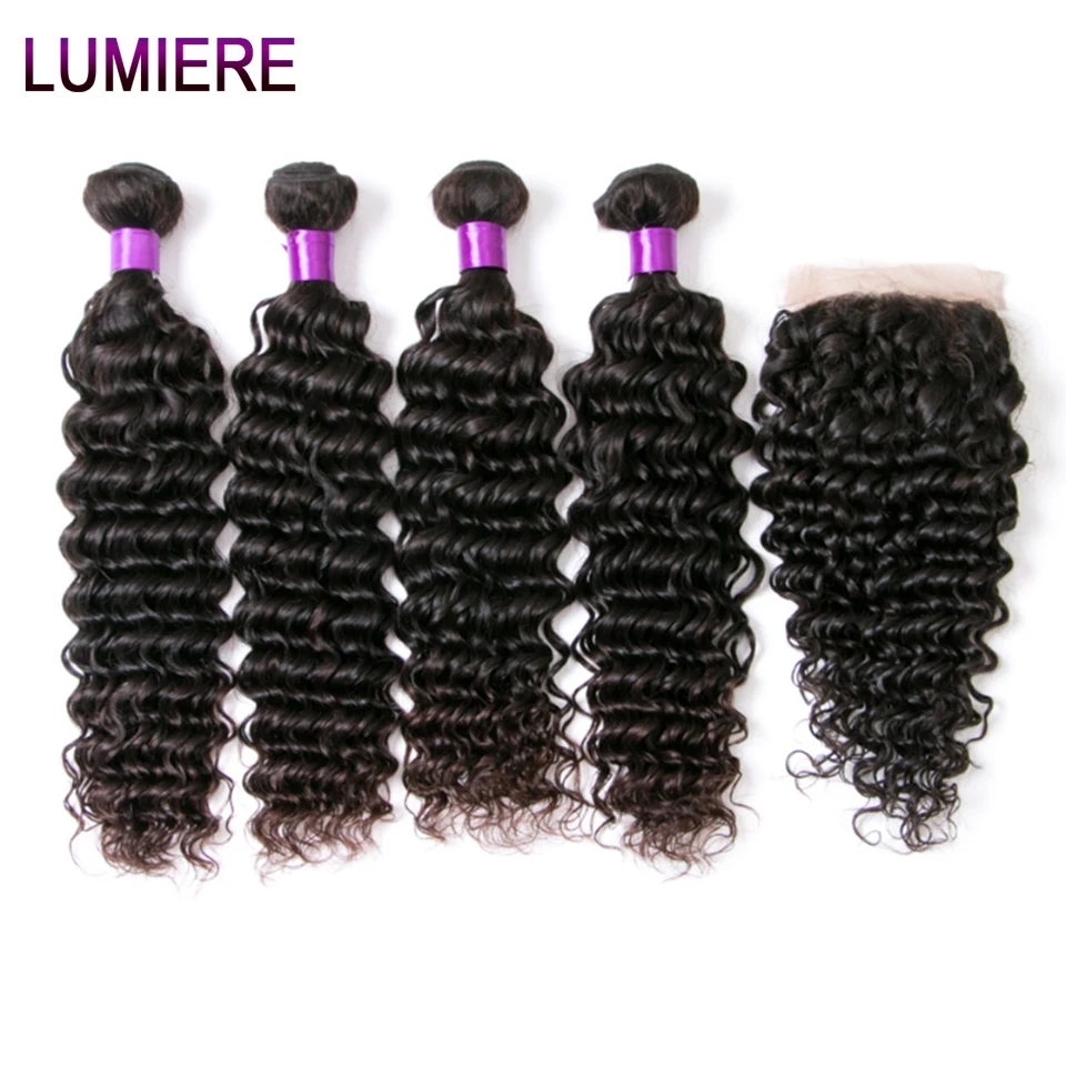 Lumiere Hair Brazilian Human Hair Bundles With Closure Deep Wave 4 Bundles With Lace Closure Remy Hair Bundles With Closure 1B
Lumiere Hair Brazilian Human Hair Bundles With Closure Deep Wave 4 Bundles With Lace Closure Remy Hair Bundles With Closure 1B