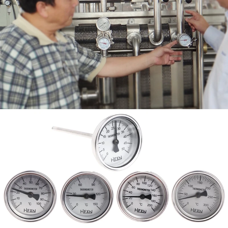 Stainless Steel 304 bi-metallic Thermometer 0-50~300 degrees, Probe length L=100, 1/4"PT Thread WSS-303
Stainless Steel 304 bi-metallic Thermometer 0-50~300 degrees, Probe length L=100, 1/4"PT Thread WSS-303