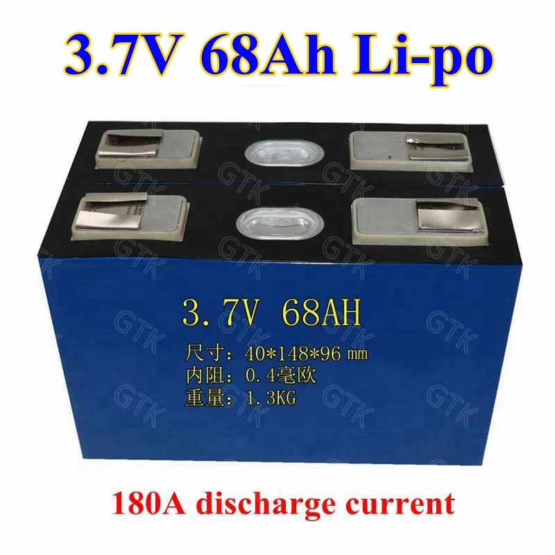 1pcs GTK 3.7v 68Ah lithium polymer battery 180A discharge rate li-po battery for 12v 24v 36v electric car power tools diy
1pcs GTK 3.7v 68Ah lithium polymer battery 180A discharge rate li-po battery for 12v 24v 36v electric car power tools diy