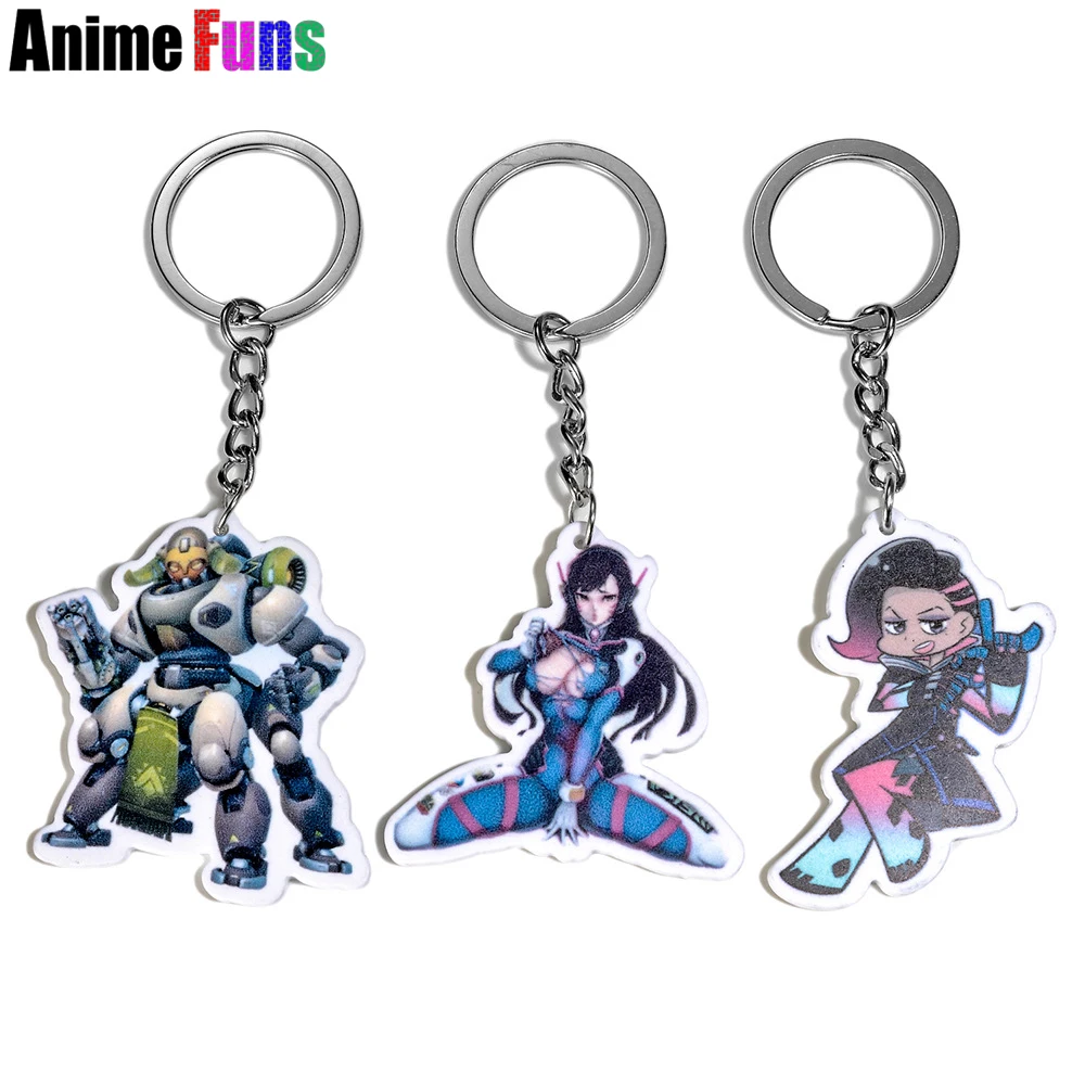 

Hot Game Acrylic Keyring OW New Heros Sombra Orisa DVA Logo Model Keychain Key Holder Charm Jewelry Gift drop-shipping