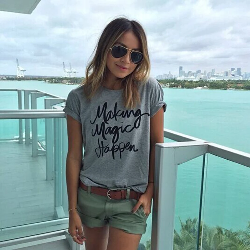 Summer Fashion Making Magic Happen Women T Shirt Letter Print Casual Graphic Tees Femme Cotton T-shirt
Summer Fashion Making Magic Happen Women T Shirt Letter Print Casual Graphic Tees Femme Cotton T-shirt