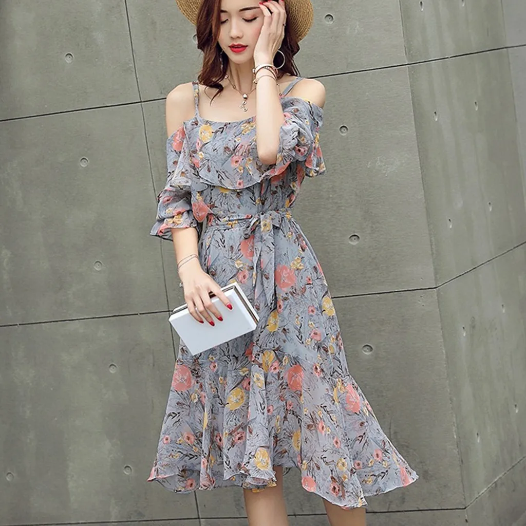 Fashion Summer Boho Print Mid Dress Sundress Ruffles Cold Shoulder Women's Sleeveless Casual Beach Party Dress Vestido de festa
Fashion Summer Boho Print Mid Dress Sundress Ruffles Cold Shoulder Women's Sleeveless Casual Beach Party Dress Vestido de festa