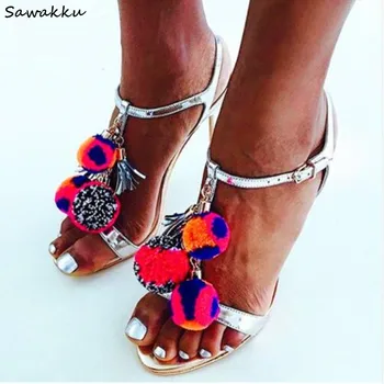 Brand Fashion Stiletto Sandals Girls Cute Pom Pom Silver Heels Sandals Summer Celebrity Shoes Thin High Heel Women Pumps
Brand Fashion Stiletto Sandals Girls Cute Pom Pom Silver Heels Sandals Summer Celebrity Shoes Thin High Heel Women Pumps
