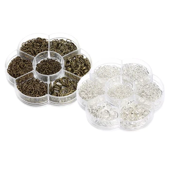 2 Pieces Mixed Size Iron Plated Metal Open Jump Rings For DIY Jewelry Making Components with Plastic Box Mix Bronze & Silver
