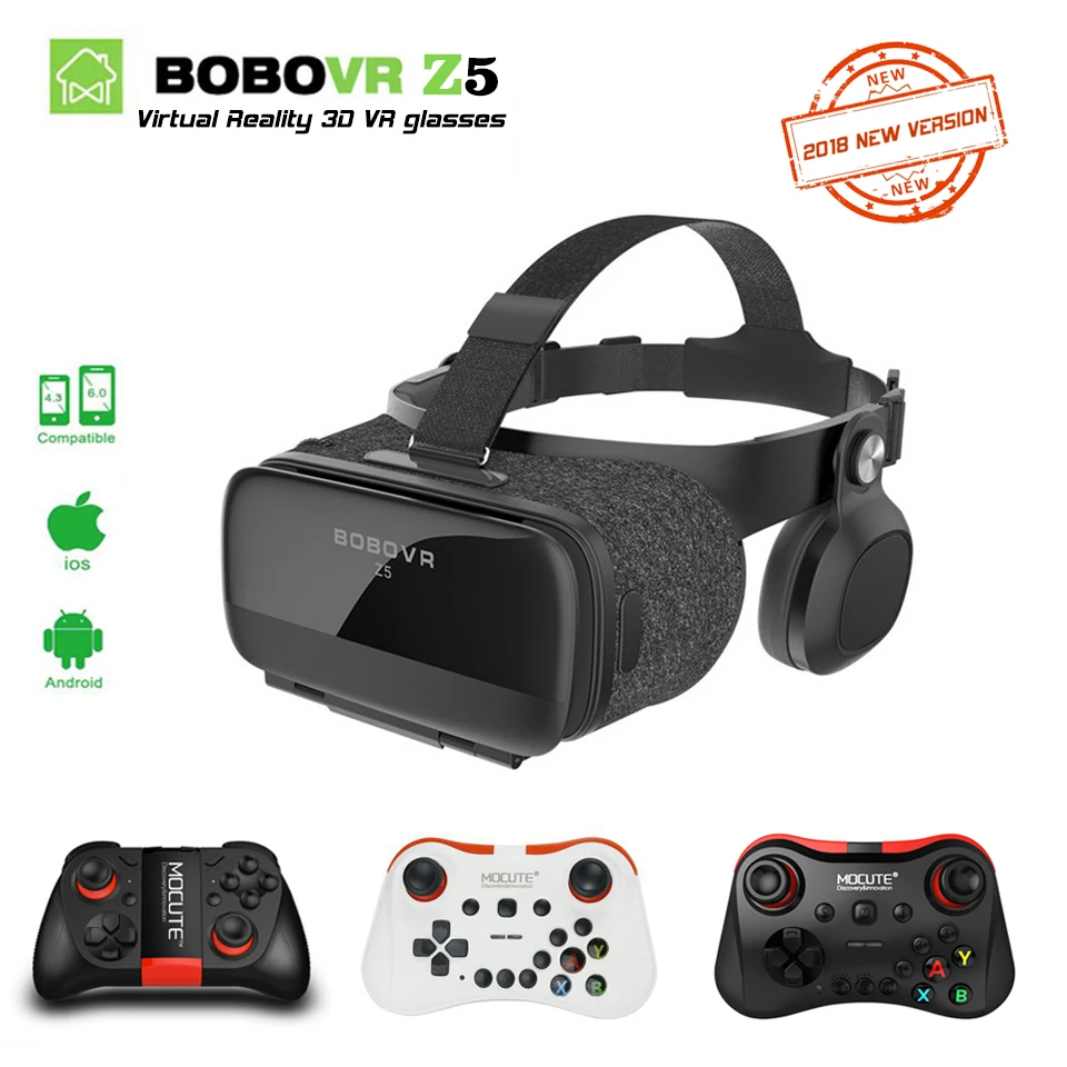 

BOBOVR Z5 120 FOV 3D VR Virtual Reality Glasses Remote Android Cardboard Headset Stereo Helmet Box +Gamepad for Smartphones 2.0