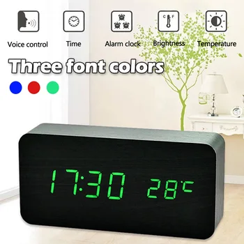 LED Wooden Temperature Alarm Clock Watch Table Voice Control Digital Wood Despertador Electronic Desktop Clocks Table Decor
LED Wooden Temperature Alarm Clock Watch Table Voice Control Digital Wood Despertador Electronic Desktop Clocks Table Decor