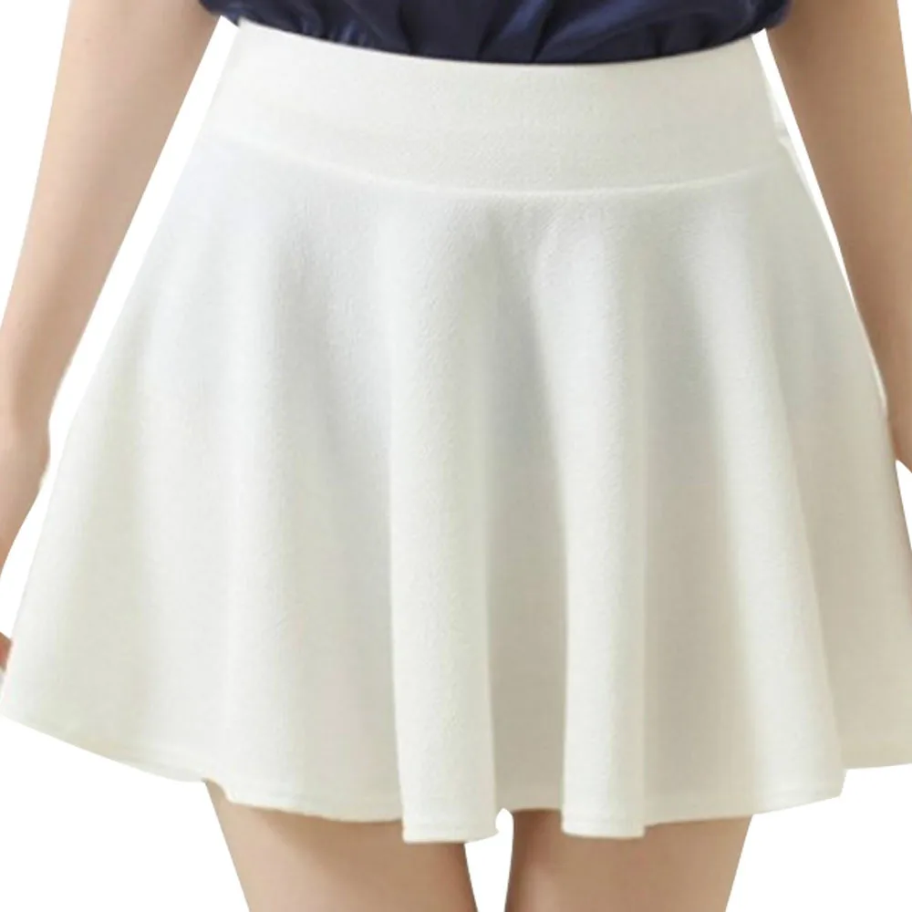 Women Girls High Waist Pleated Stretchy Flared Swing Mini Shorts Skirt Plus Size
